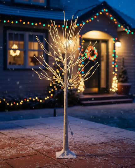 Šventinė dekoratyvinė šviečianti LED beržo formos dekoracija, 150 cm, šiltai baltos lemputės