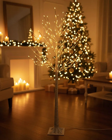 Šventinė dekoratyvinė šviečianti LED beržo formos dekoracija, 150 cm, šiltai baltos lemputės