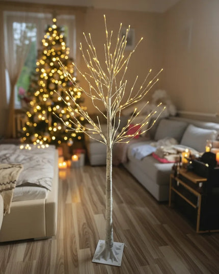 Šventinė dekoratyvinė šviečianti LED beržo formos dekoracija, 150 cm, šiltai baltos lemputės