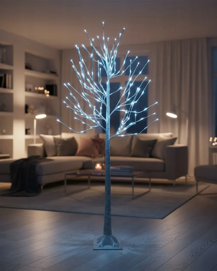 Šviečiantis dekoratyvinis kalėdinis LED beržas, 150 cm, šaltai baltos lemputės
