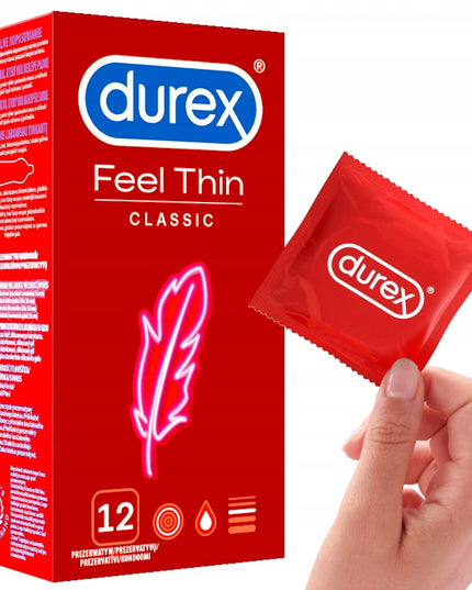Durex Feel Thin Classic prezervatyvai itin ploni, prigludę, 12 vnt.