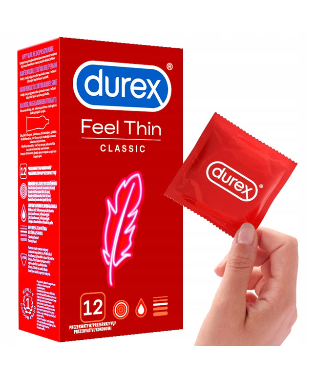Durex Feel Thin Classic prezervatyvai itin ploni, prigludę, 12 vnt.