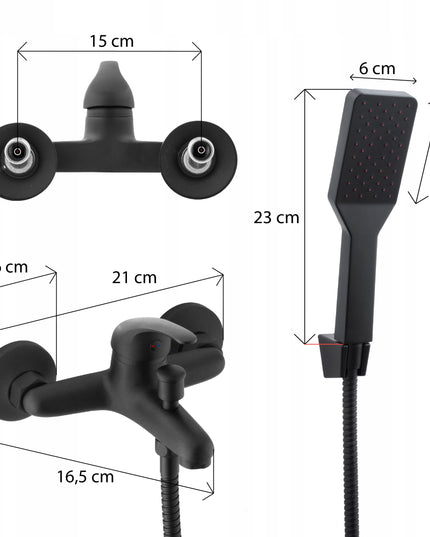 Sieninis vonios dušo komplektas, maišytuvas su čiaupu, - Juodas, matinis