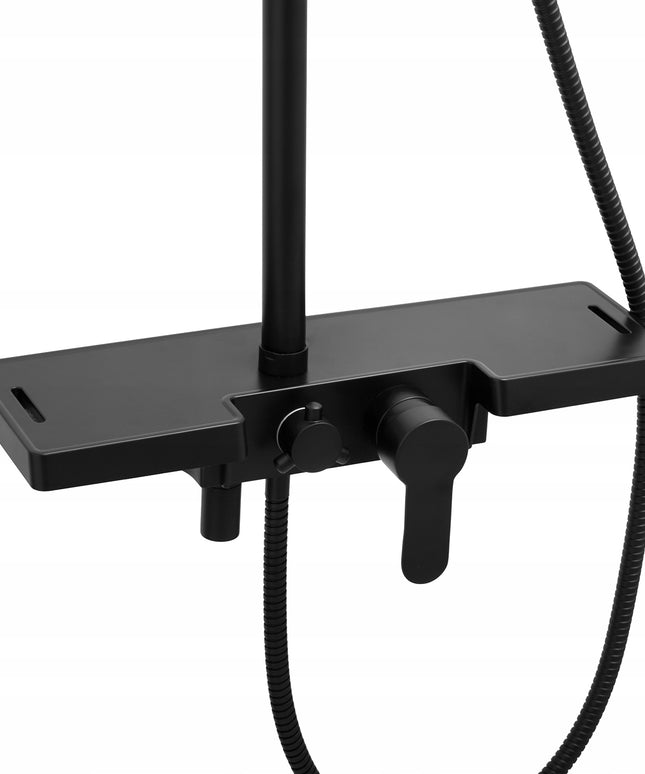 Dušo komplektas, sistema su lentyna ir maišytuvu - Juodas