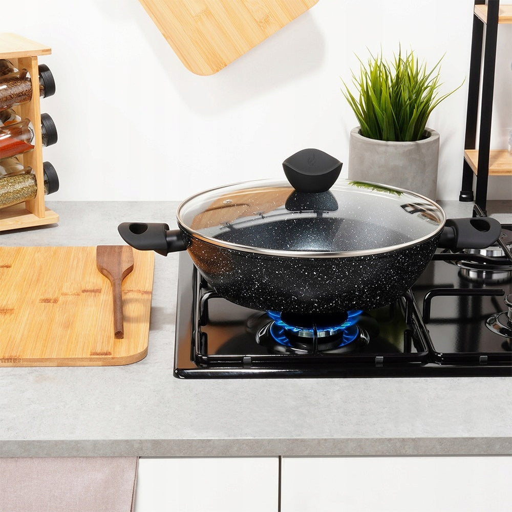 Didelė keptuvė su dangčiu maisto kepimui ir troškinimui, gilus puodas/keptuvė 28 cm