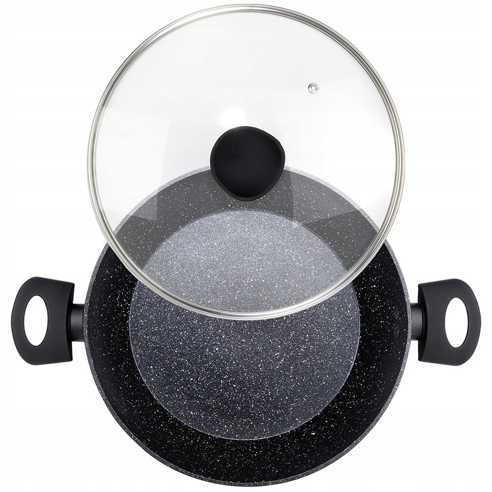 Didelė keptuvė su dangčiu maisto kepimui ir troškinimui, gilus puodas/keptuvė 28 cm