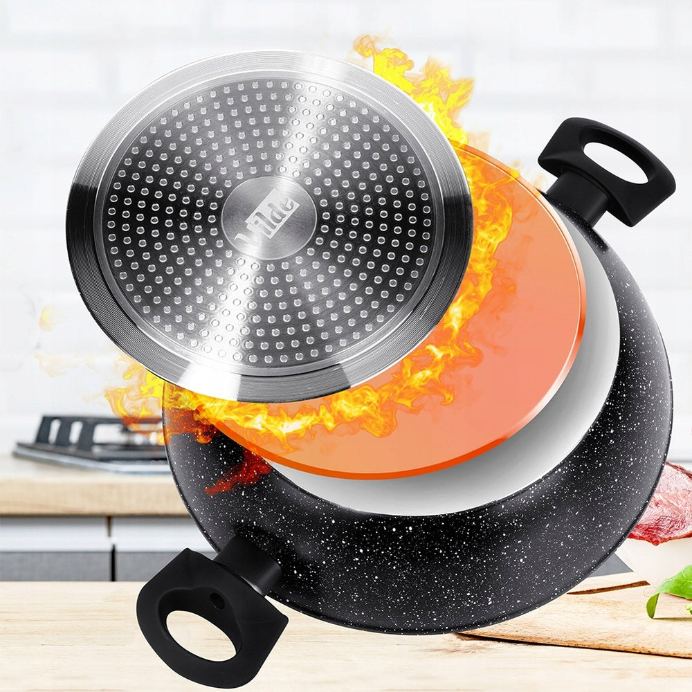 Didelė keptuvė su dangčiu maisto kepimui ir troškinimui, gilus puodas/keptuvė 28 cm