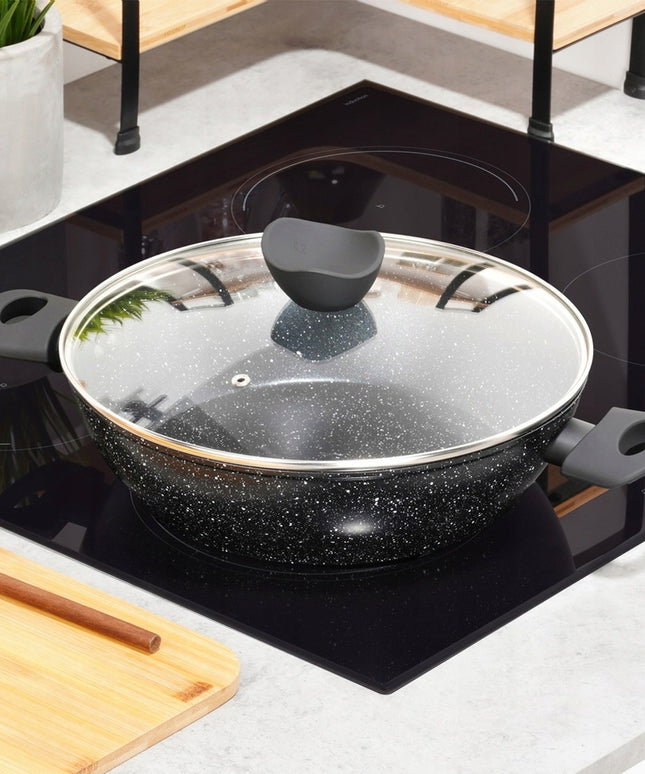 Didelė keptuvė su dangčiu maisto kepimui ir troškinimui, gilus puodas/keptuvė 28 cm