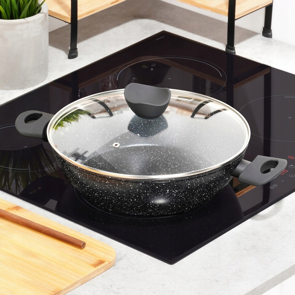 Didelė keptuvė su dangčiu maisto kepimui ir troškinimui, gilus puodas/keptuvė 28 cm