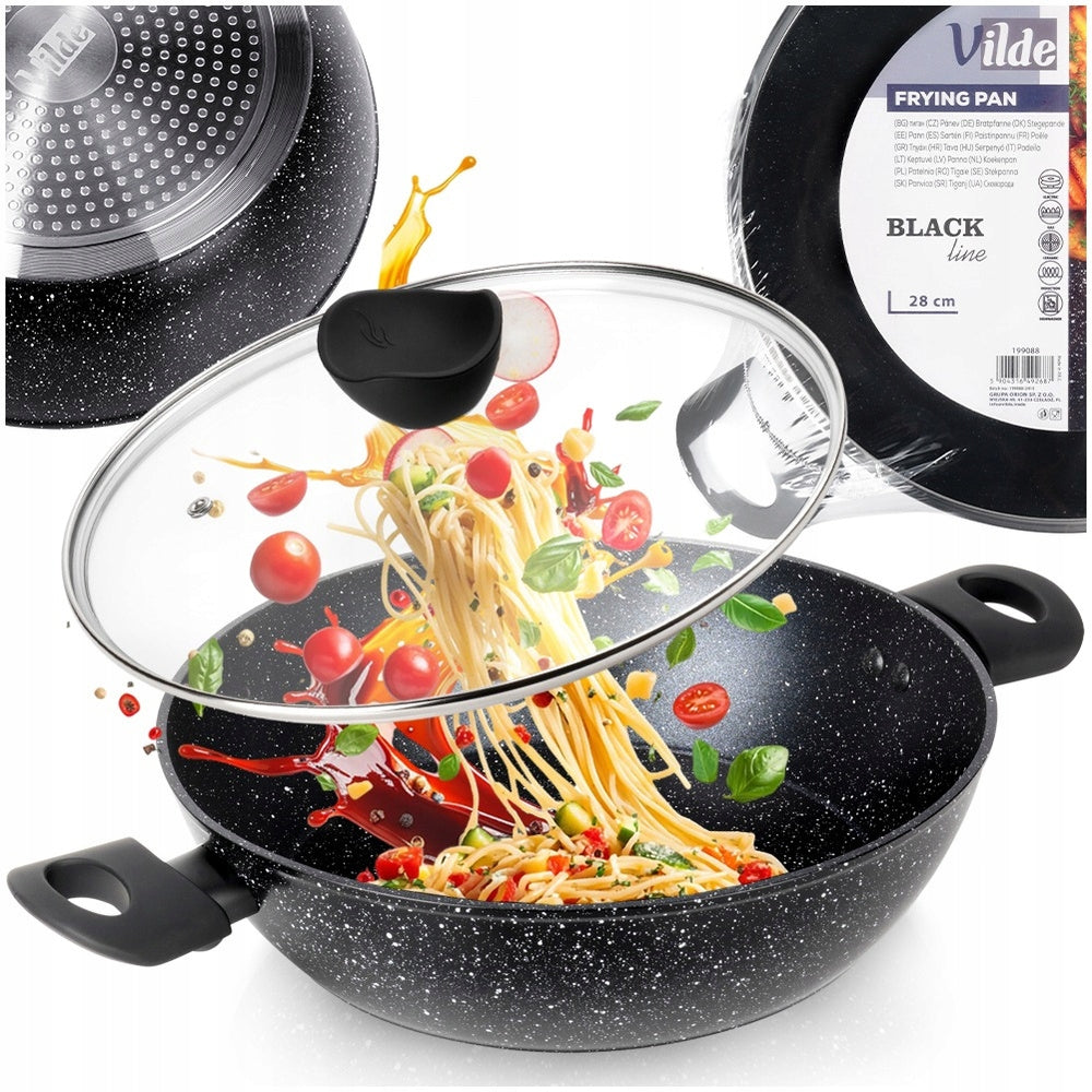 Didelė keptuvė su dangčiu maisto kepimui ir troškinimui, gilus puodas/keptuvė 28 cm