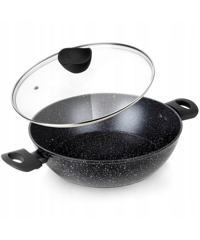 Didelė keptuvė su dangčiu maisto kepimui ir troškinimui, gilus puodas/keptuvė 28 cm