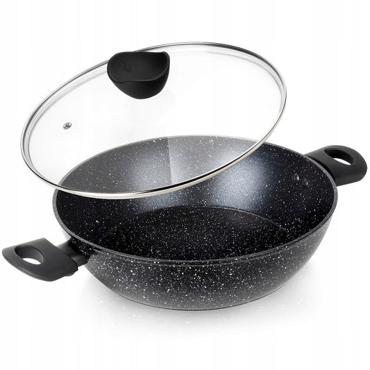 Didelė keptuvė su dangčiu maisto kepimui ir troškinimui, gilus puodas/keptuvė 28 cm