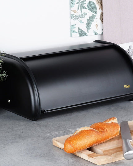 Didelis juodas metalinis duoninė virtuvinė talpa duonai ir bandelėms