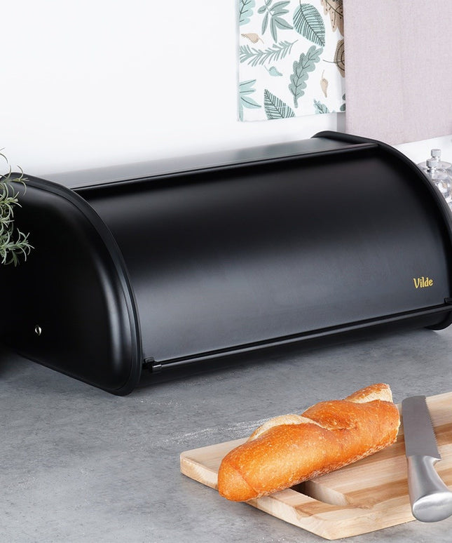 Didelis juodas metalinis duoninė virtuvinė talpa duonai ir bandelėms