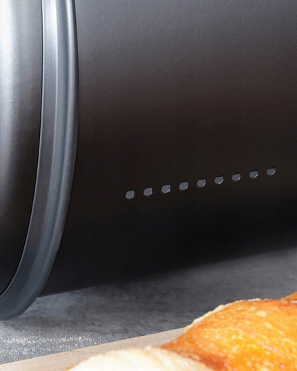 Didelis juodas metalinis duoninė virtuvinė talpa duonai ir bandelėms