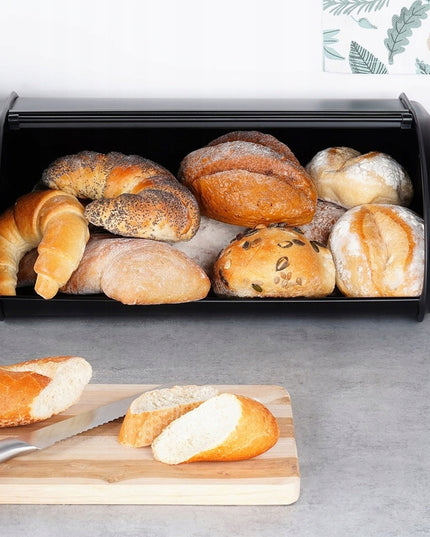 Didelis juodas metalinis duoninė virtuvinė talpa duonai ir bandelėms