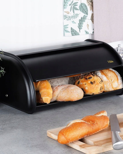 Didelis juodas metalinis duoninė virtuvinė talpa duonai ir bandelėms
