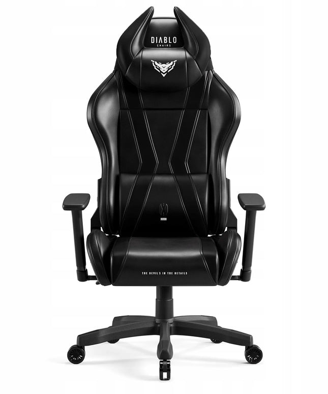 Didelio dydžio besisukanti DIABLO X-HORN King Size žaidimų kėdė iš eko odos, juoda