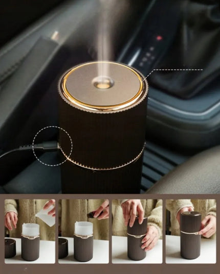 Automobilinis difuzorius Aroma Cup, rudas, USB, kompaktiškas eteriniams aliejams