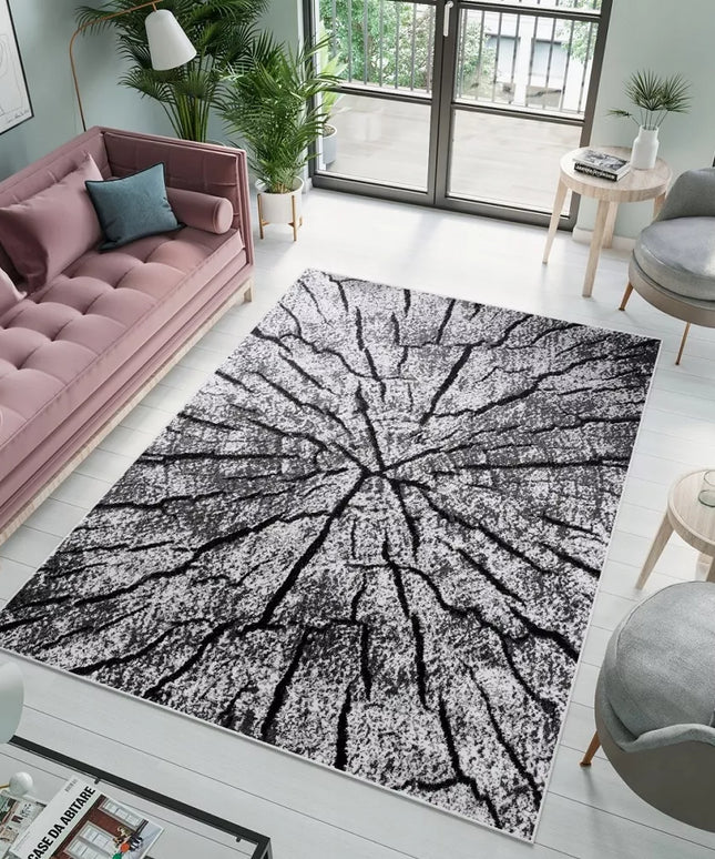 Kilimas 160x220 pilkas svetainei, medžio kamieno gamtos 3D efektas, loft, Deluxe Tree