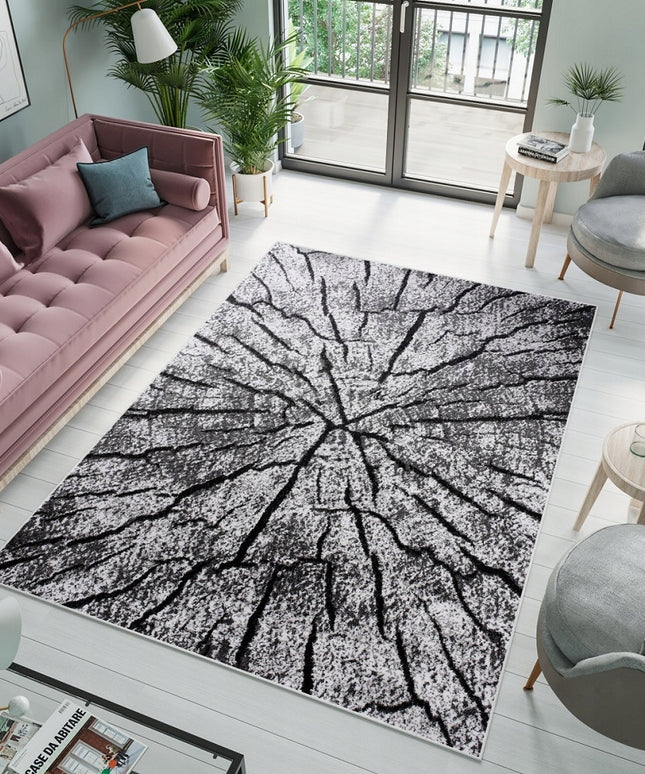 Kilimas 160x220 pilkas svetainei, medžio kamieno gamtos 3D efektas, loft, Deluxe Tree