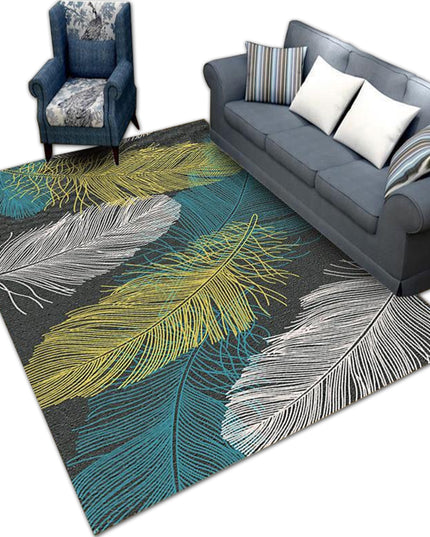 Kilimas 220cm x 160cm Lapai Paukščių Plunksnos Žalias Didelis Modernus Neslystantis