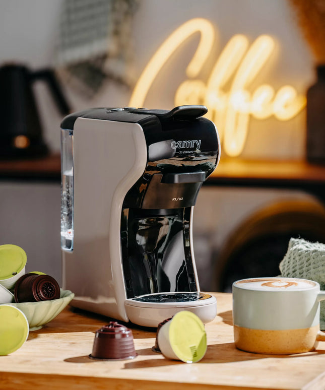 Daugiafunkcis kapsulinis kavos aparatas CAMRY CR4414BM, suderinamas su Nespresso, Dolce Gusto, Tchibo ir malta kava