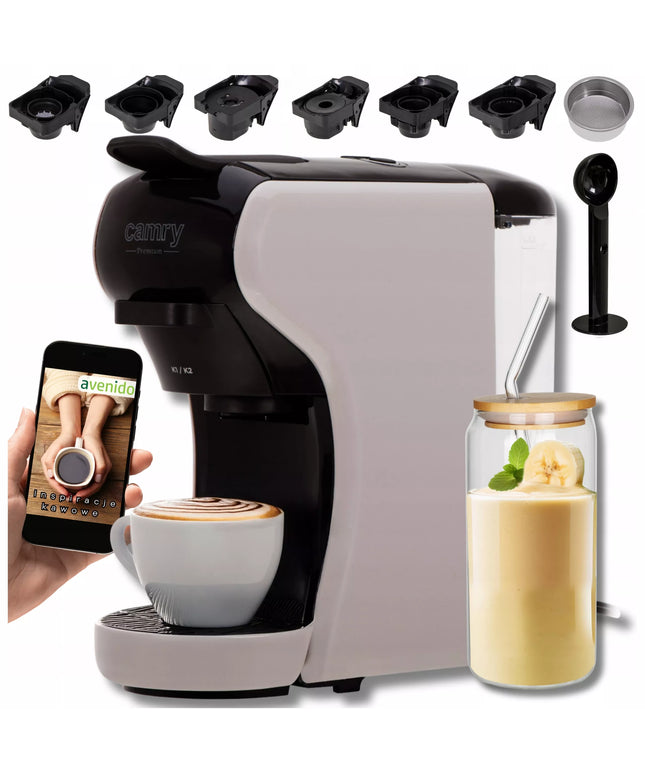 Daugiafunkcis kapsulinis kavos aparatas CAMRY CR4414BM, suderinamas su Nespresso, Dolce Gusto, Tchibo ir malta kava