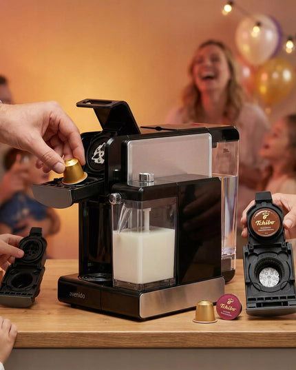 Kapsulinis kavos aparatas, skirtas Nespresso, Dolce Gusto ir Tchibo Caffissimo kapsulėms