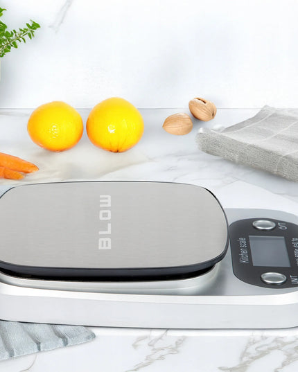 Tikslios elektroninės virtuvinės svarstyklės BLOW KS203, LCD ekranas, iki 5 kg, 0.1 g tikslumas + baterijos