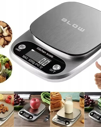 Tikslios elektroninės virtuvinės svarstyklės BLOW KS203, LCD ekranas, iki 5 kg, 0.1 g tikslumas + baterijos