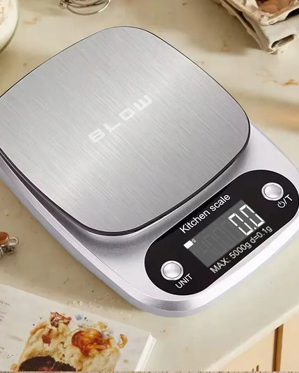 Tikslios elektroninės virtuvinės svarstyklės BLOW KS203, LCD ekranas, iki 5 kg, 0.1 g tikslumas + baterijos