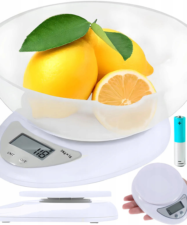 Elektroninės virtuvinės svarstyklės su dubeniu iki 5 kg, LCD ekranas, tikslios