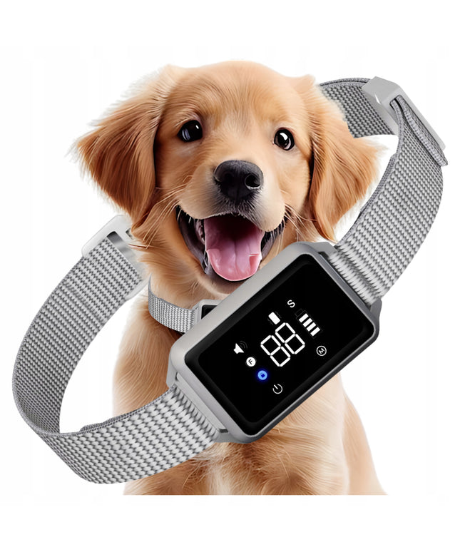 Elektrinis antkaklis nuo lojimo šuniui, slopinantis, su lietimui jautriu ekranu