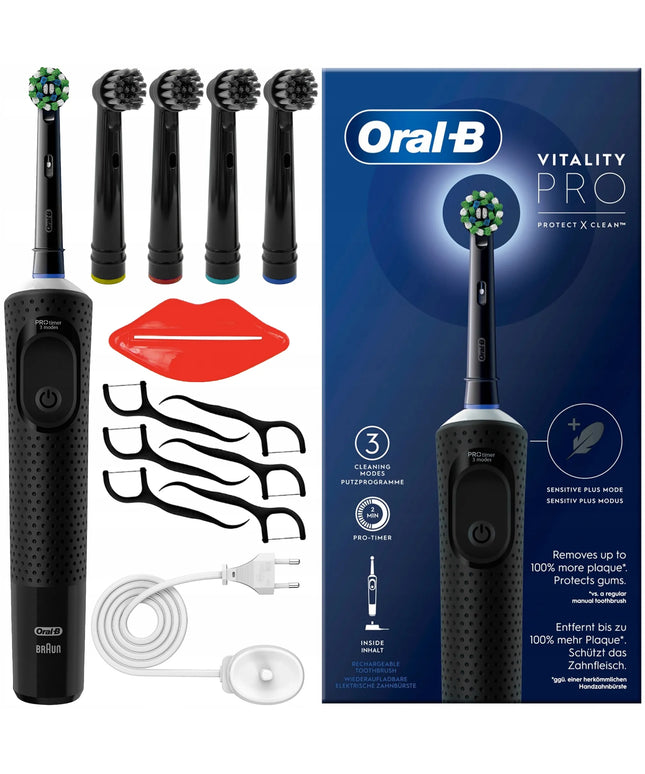 Elektrinis dantų šepetėlis Oral-B Vitality + antgaliai ir priedai