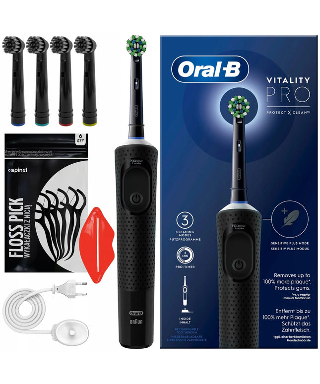 Elektrinis dantų šepetėlis Oral-B Vitality + antgaliai ir priedai