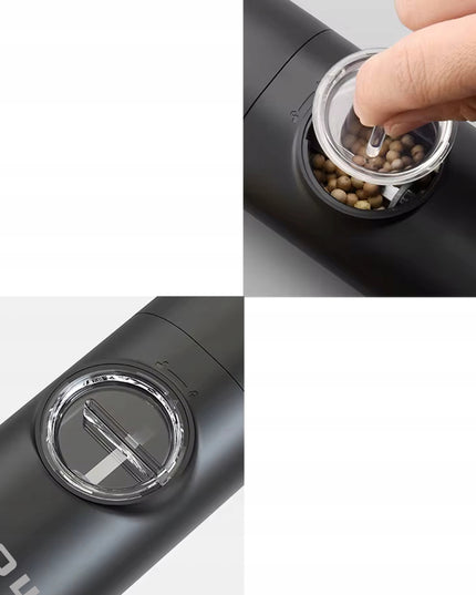 Elektrinis druskos ir pipirų malūnėlis prieskoniams, reguliuojamas, su stovu, rinkinys x2