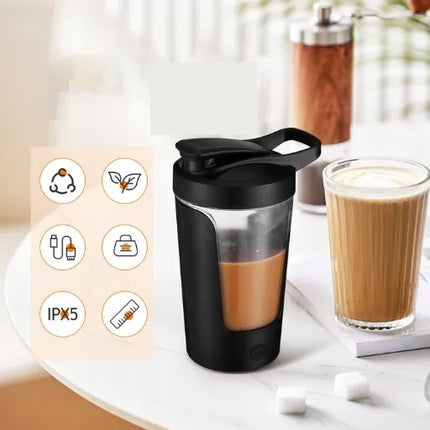 Elektrinis baltymų kokteilių plaktuvas, 450 ml – treniruočių gėrimų buteliukas-blenderis