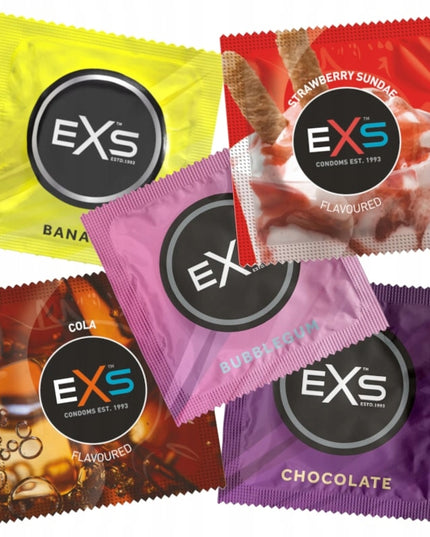 EXS Prezervatyvai MIX 50 vnt. 10 rūšių - ploni, su spuogeliais, dryželiais, skonio