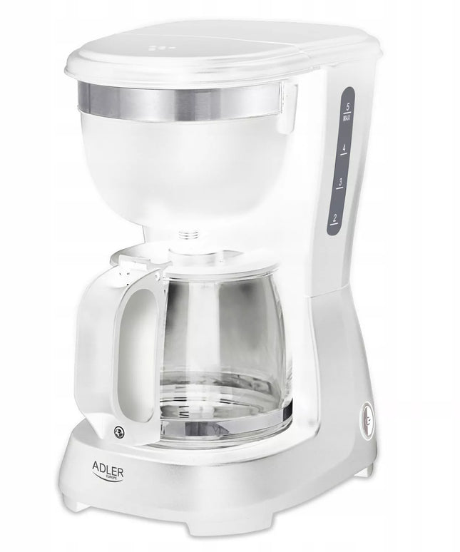 Adler 4381 White 0,6 l 600 W lašelinis kavos aparatas su šilumos palaikymo funkcija ir ANTI-DRIP sistema