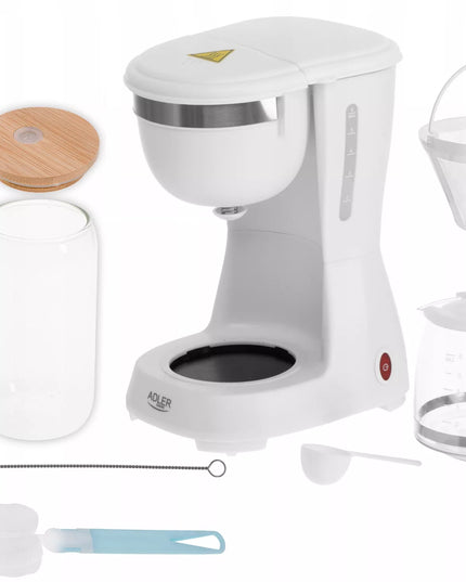 Adler 4381 White 0,6 l 600 W lašelinis kavos aparatas su šilumos palaikymo funkcija ir ANTI-DRIP sistema