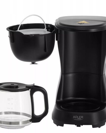 Adler 4381 Black 0,6 l 600 W lašelinis kavos aparatas su šilumos palaikymo funkcija ir ANTI-DRIP sistema
