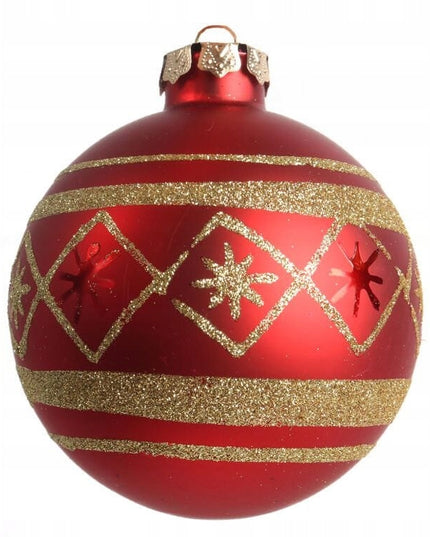 Elegantiškas 4 raudonų, dekoruotų stiklinių burbulų rinkinys 10 cm KALĖDINĖ EGLUTĖ