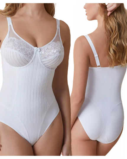 Elegantiškas nėriniuotas bodis be lankelių su minkštais kaušeliais Selene Scarlett baltas 85C