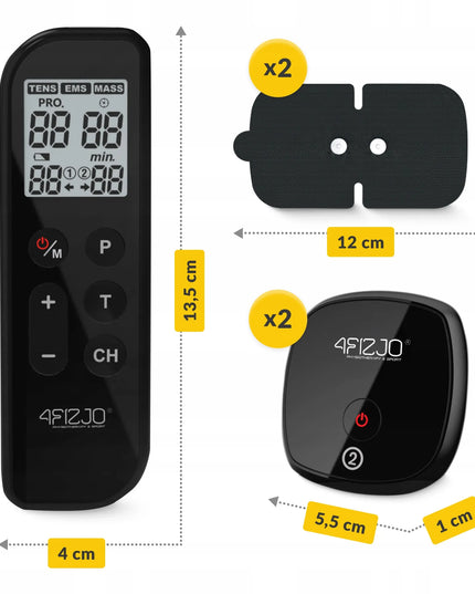4FIZJO įkraunamas juodas elektrostimuliatorius TENS/EMS/MASS, 3 funkcijos viename