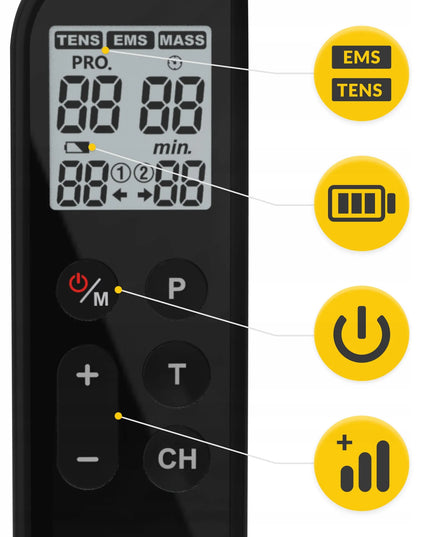 4FIZJO įkraunamas juodas elektrostimuliatorius TENS/EMS/MASS, 3 funkcijos viename
