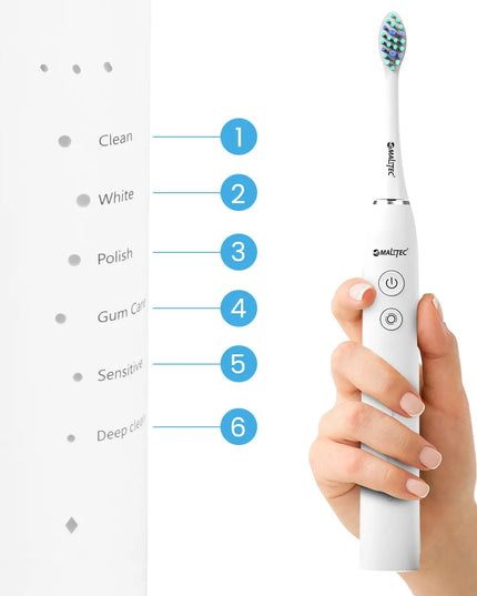 Maltec Toothie X1 WH soninis dantų šepetėlis, 6 režimai, su dėklu ir galvutėmis