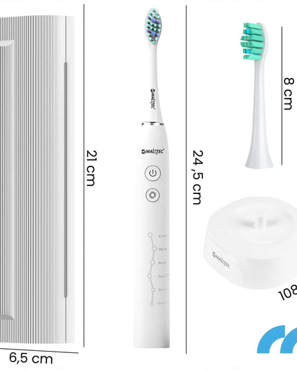 Maltec Toothie X1 WH soninis dantų šepetėlis, 6 režimai, su dėklu ir galvutėmis