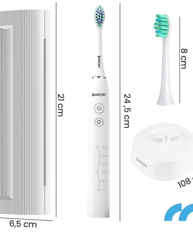 Maltec Toothie X1 WH soninis dantų šepetėlis, 6 režimai, su dėklu ir galvutėmis