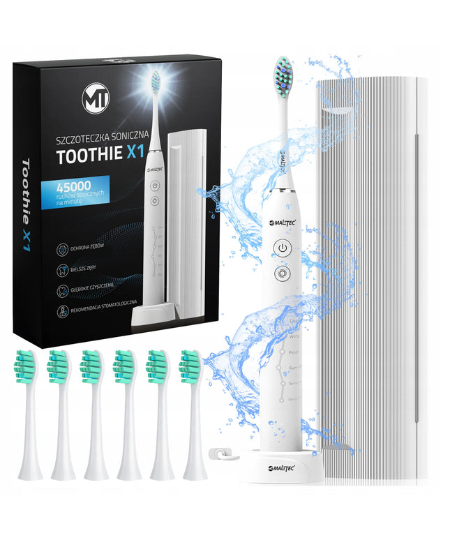 Maltec Toothie X1 WH soninis dantų šepetėlis, 6 režimai, su dėklu ir galvutėmis